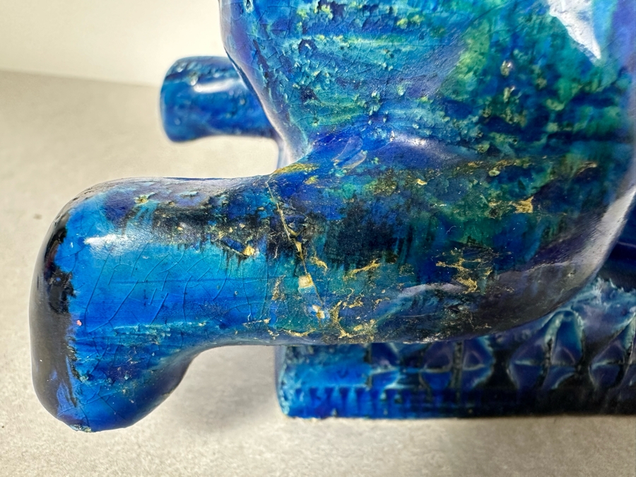 Vintage Mid-Century Modern Bitossi Italian Ceramic Pottery Horse Bookends Sculpture By Aldo Londi With Chinese Glazed Finish 12'W X 4.5'D X 9'H - See Photos For Repaired Foot & Tail [Photo 10]