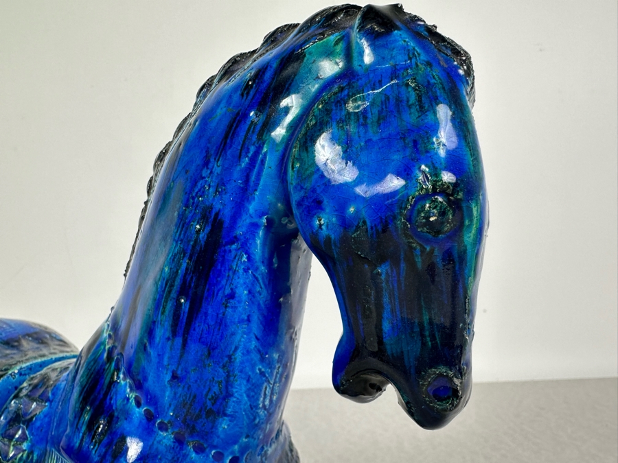 Vintage Mid-Century Modern Bitossi Italian Ceramic Pottery Horse Bookends Sculpture By Aldo Londi With Chinese Glazed Finish 12'W X 4.5'D X 9'H - See Photos For Repaired Foot & Tail [Photo 4]