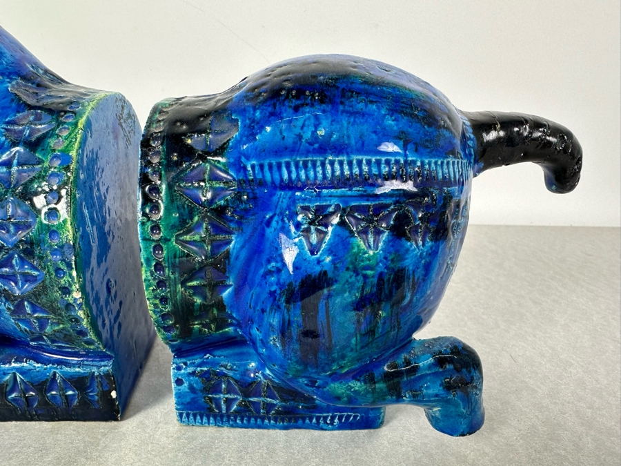 Vintage Mid-Century Modern Bitossi Italian Ceramic Pottery Horse Bookends Sculpture By Aldo Londi With Chinese Glazed Finish 12'W X 4.5'D X 9'H - See Photos For Repaired Foot & Tail [Photo 11]