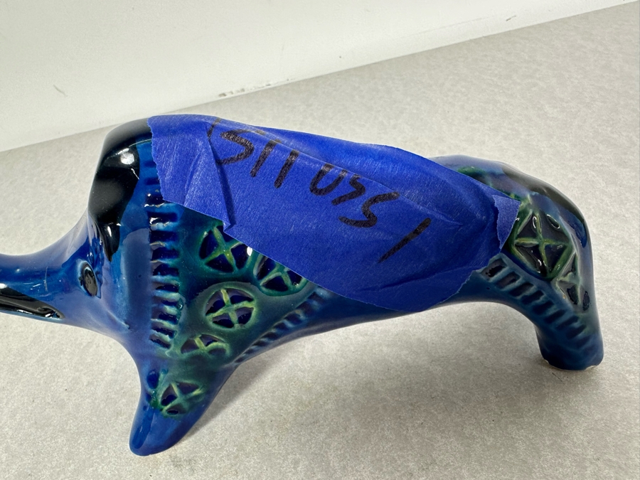 Vintage Mid-Century Modern Bitossi Italian Ceramic Pottery Wild Boar Sculpture By Aldo Londi With Chinese Glazed Finish 8'W X 3'D X 4'H - See Photos For Several Chips [Photo 2]