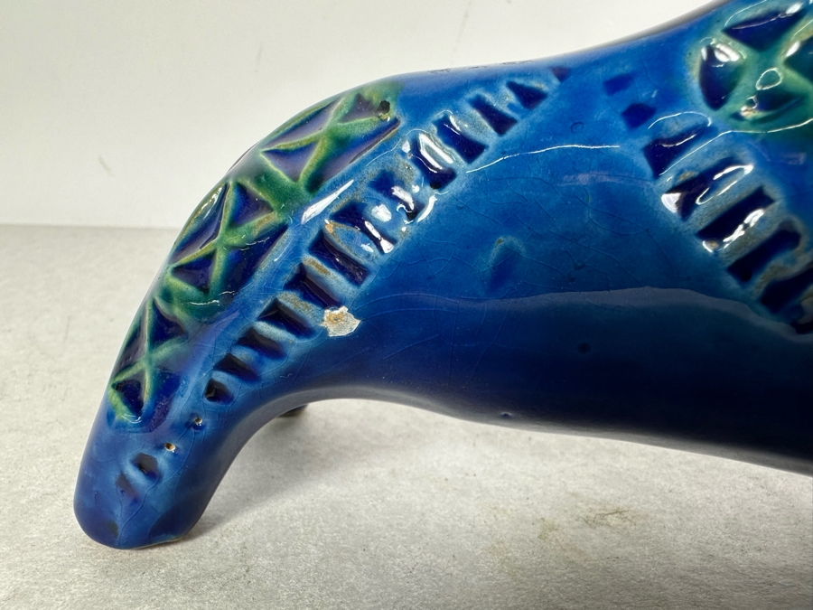 Vintage Mid-Century Modern Bitossi Italian Ceramic Pottery Wild Boar Sculpture By Aldo Londi With Chinese Glazed Finish 8'W X 3'D X 4'H - See Photos For Several Chips [Photo 5]