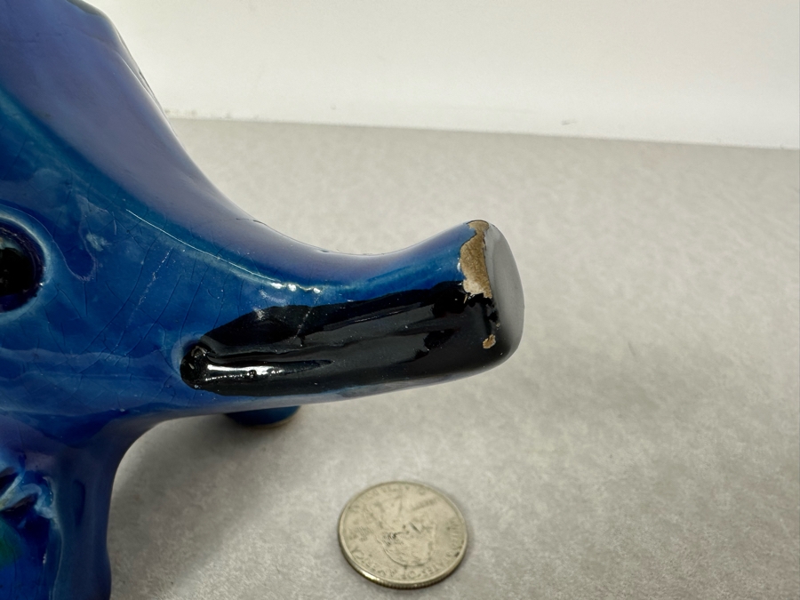 Vintage Mid-Century Modern Bitossi Italian Ceramic Pottery Wild Boar Sculpture By Aldo Londi With Chinese Glazed Finish 8'W X 3'D X 4'H - See Photos For Several Chips [Photo 6]