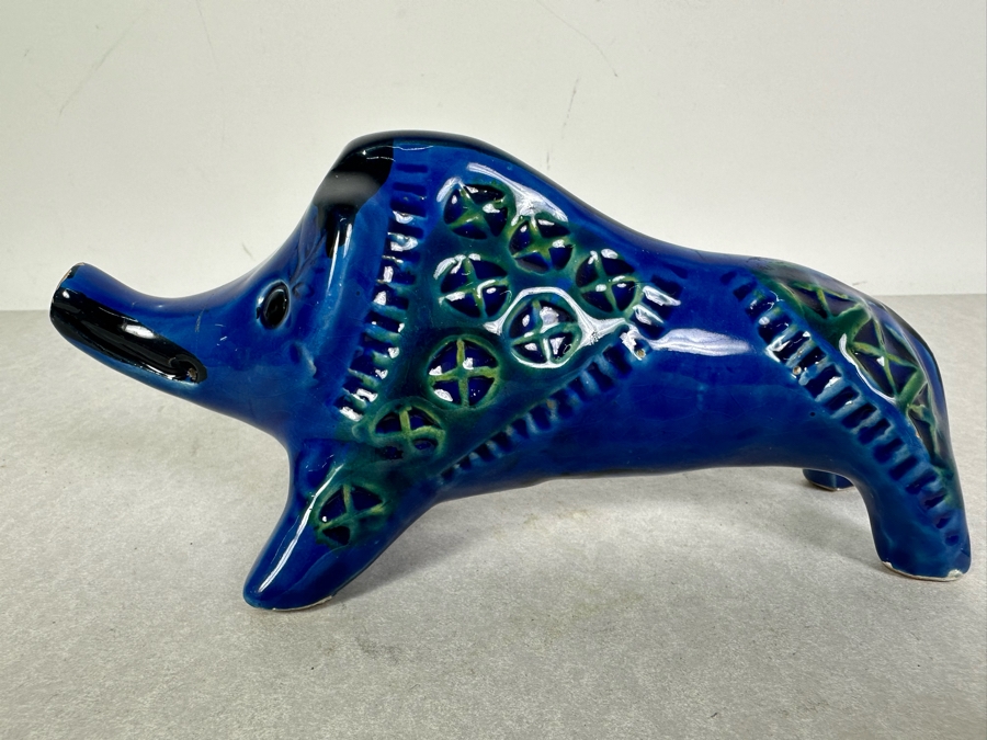 Vintage Mid-Century Modern Bitossi Italian Ceramic Pottery Wild Boar Sculpture By Aldo Londi With Chinese Glazed Finish 8'W X 3'D X 4'H - See Photos For Several Chips [Photo 7]