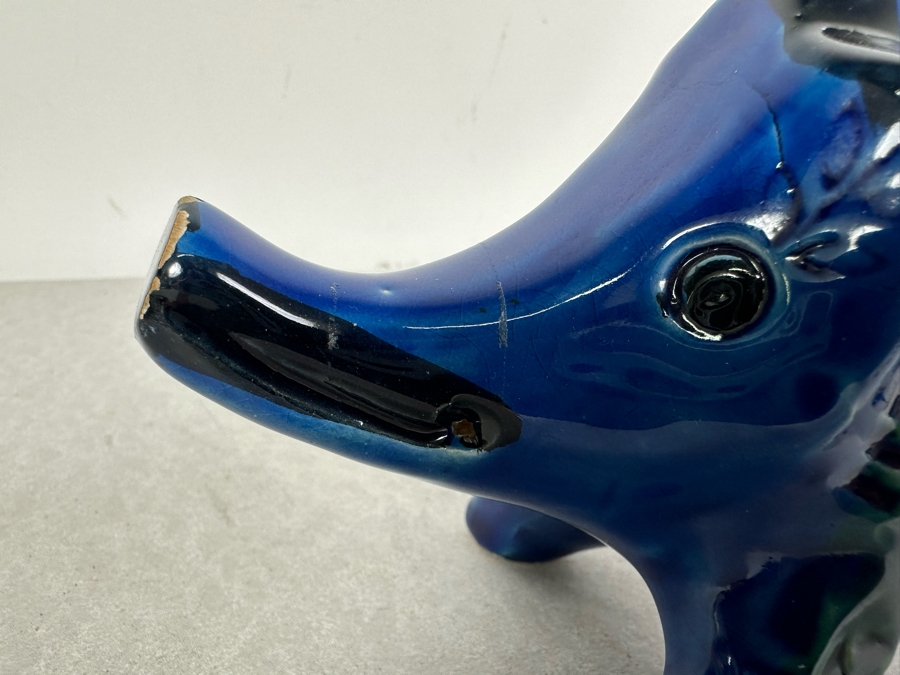 Vintage Mid-Century Modern Bitossi Italian Ceramic Pottery Wild Boar Sculpture By Aldo Londi With Chinese Glazed Finish 8'W X 3'D X 4'H - See Photos For Several Chips [Photo 8]