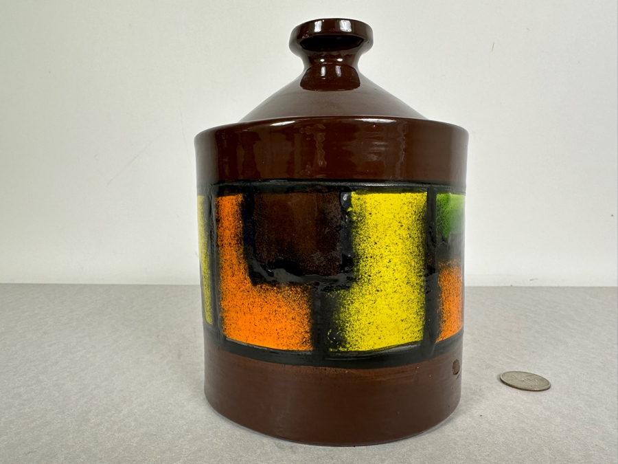 Vintage Mid-Century Modern Italian Bitossi Ceramic Pot Jar With Lid By Adlo Londi 5'W X 7.5'H [Photo 3]