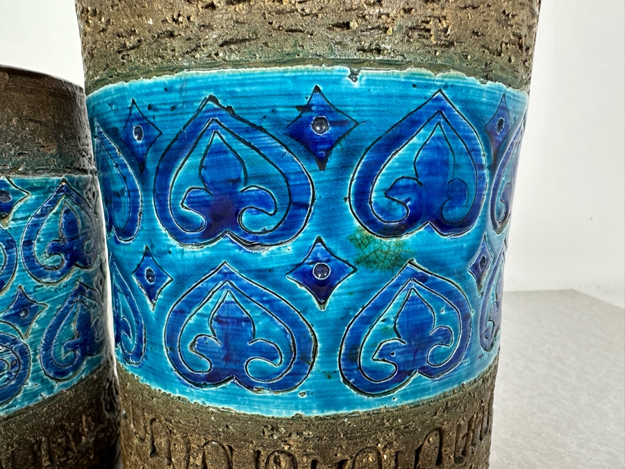 (4) Vintage Mid-Century Modern Italian Bitossi Ceramic Moresco Pots Jars With Lids By Adlo Londi For The Broadway 4'H To 9'H - See Photos For Several Chips [Photo 2]