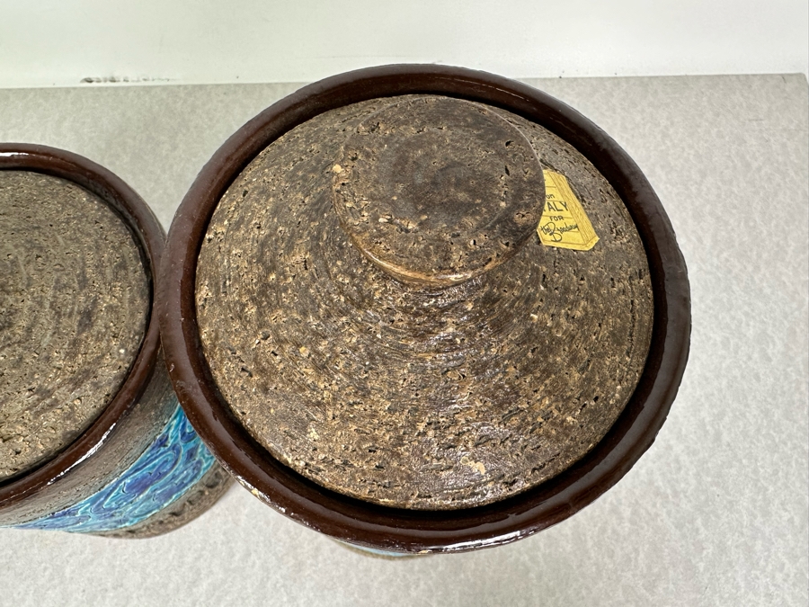 (4) Vintage Mid-Century Modern Italian Bitossi Ceramic Moresco Pots Jars With Lids By Adlo Londi For The Broadway 4'H To 9'H - See Photos For Several Chips [Photo 6]