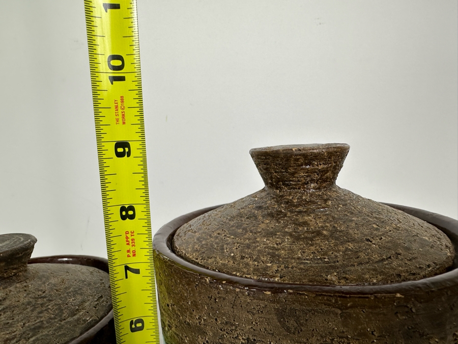 (4) Vintage Mid-Century Modern Italian Bitossi Ceramic Moresco Pots Jars With Lids By Adlo Londi For The Broadway 4'H To 9'H - See Photos For Several Chips [Photo 16]