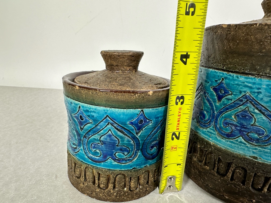 (4) Vintage Mid-Century Modern Italian Bitossi Ceramic Moresco Pots Jars With Lids By Adlo Londi For The Broadway 4'H To 9'H - See Photos For Several Chips [Photo 17]