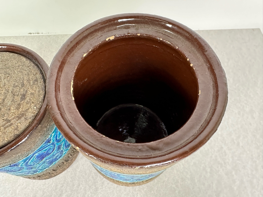 (4) Vintage Mid-Century Modern Italian Bitossi Ceramic Moresco Pots Jars With Lids By Adlo Londi For The Broadway 4'H To 9'H - See Photos For Several Chips [Photo 7]