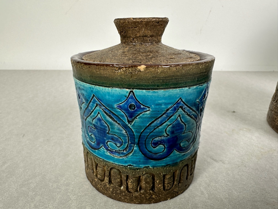 (4) Vintage Mid-Century Modern Italian Bitossi Ceramic Moresco Pots Jars With Lids By Adlo Londi For The Broadway 4'H To 9'H - See Photos For Several Chips [Photo 15]