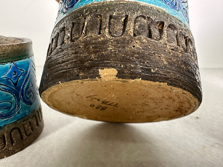 (4) Vintage Mid-Century Modern Italian Bitossi Ceramic Moresco Pots Jars With Lids By Adlo Londi For The Broadway 4'H To 9'H - See Photos For Several Chips [Photo 12]
