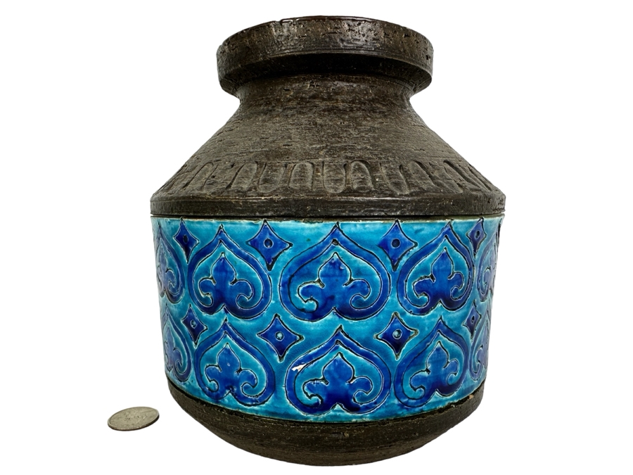 Vintage Mid-Century Modern Italian Bitossi Ceramic Moresco Pot Jar Vase By Adlo Londi 7'H