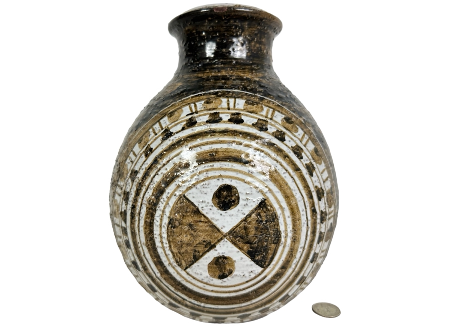 Vintage Mid-Century Modern Italian Bitossi Ceramic 'Moderna Morocco' Vase By Adlo Londi For Rosenthal Netter 8'W X 10'H	