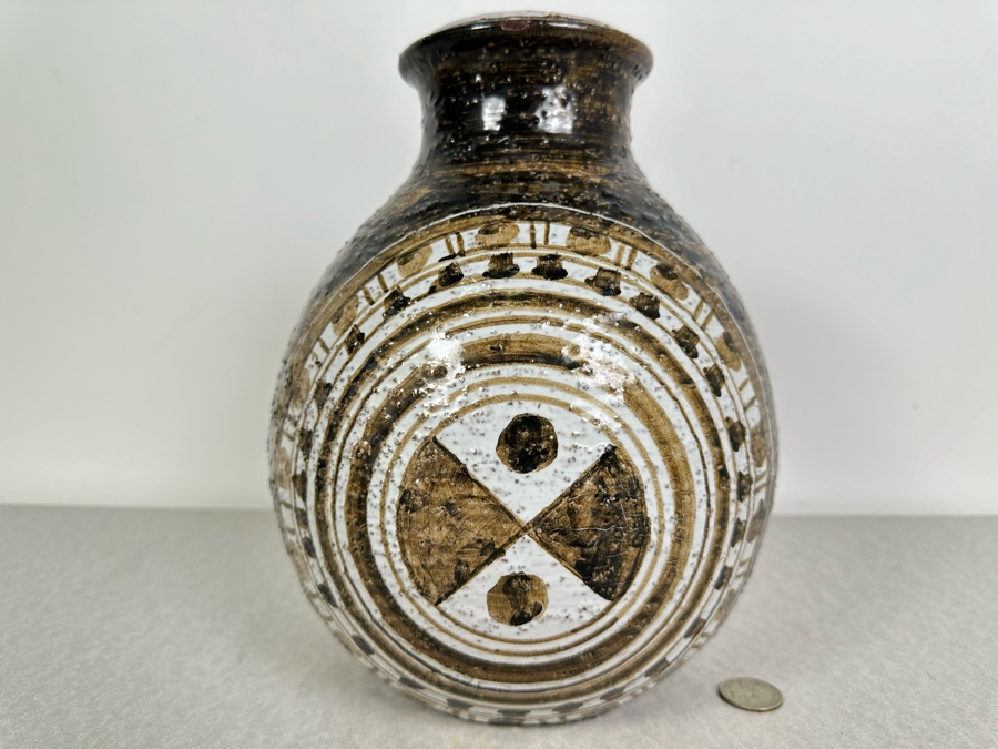 Vintage Mid-Century Modern Italian Bitossi Ceramic 'Moderna Morocco' Vase By Adlo Londi For Rosenthal Netter 8'W X 10'H	 [Photo 2]