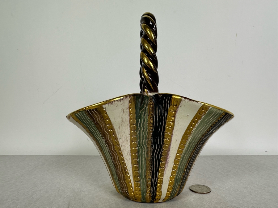 Vintage MCM Italian Ceramic Basket 7.5'W X 4'D X 8'H [Photo 5]