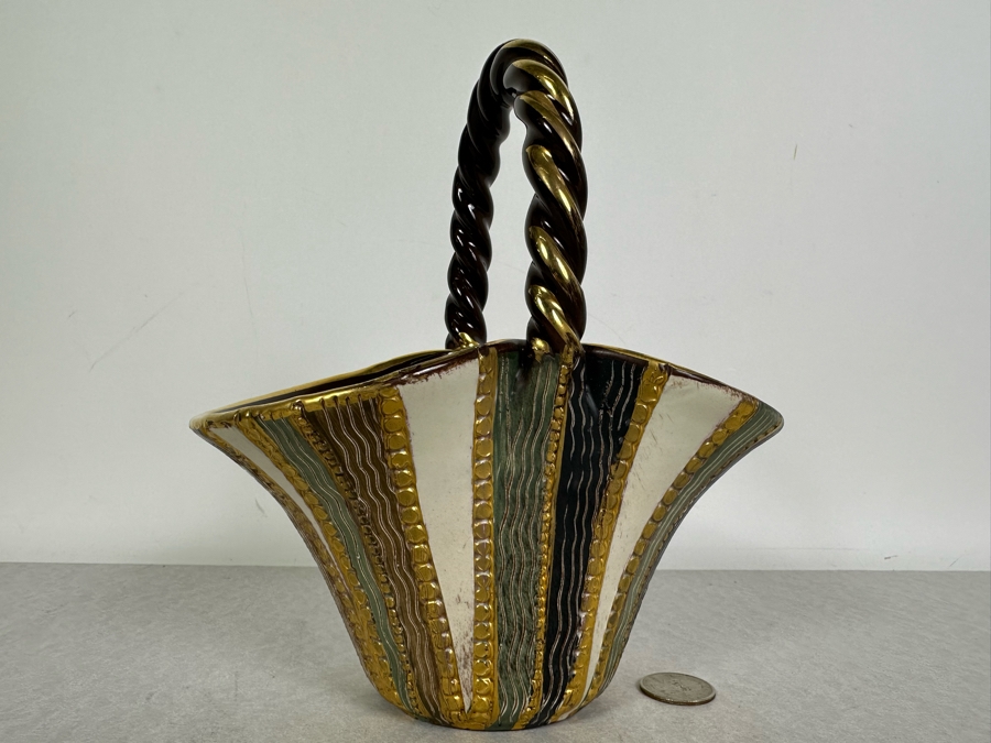 Vintage MCM Italian Ceramic Basket 7.5'W X 4'D X 8'H [Photo 3]