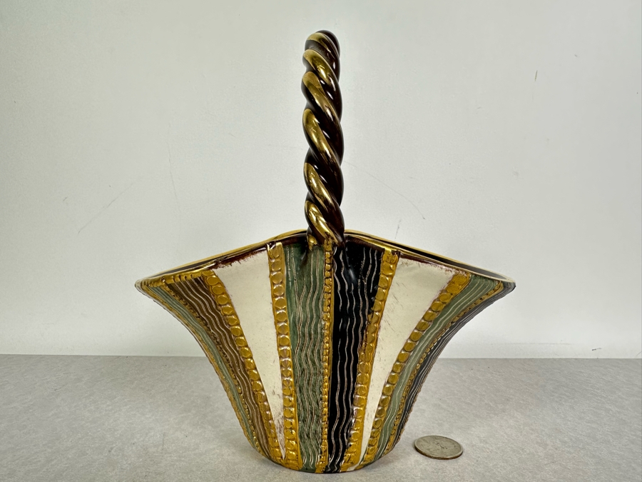Vintage MCM Italian Ceramic Basket 7.5'W X 4'D X 8'H [Photo 2]