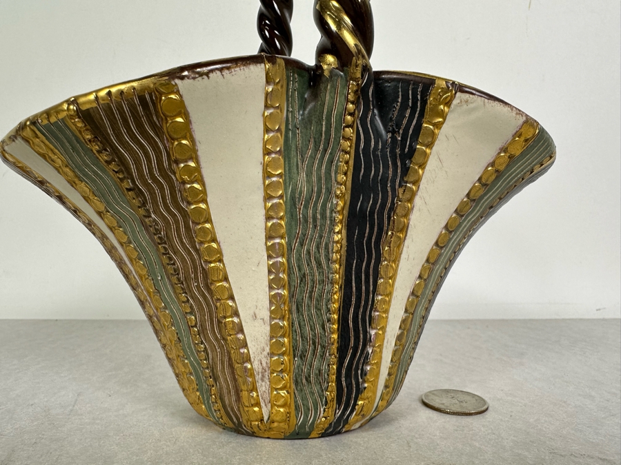 Vintage MCM Italian Ceramic Basket 7.5'W X 4'D X 8'H [Photo 4]