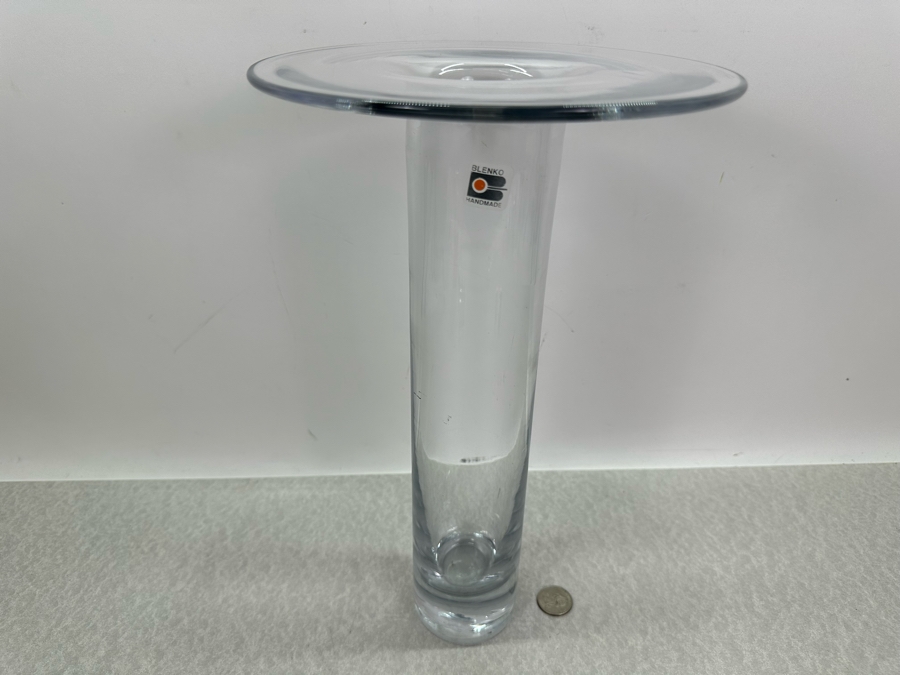 Vintage Blenko Glass Handmade Wide Collar Flat Top Cylinder Vase By Don Shepherd 13.5'H [Photo 2]