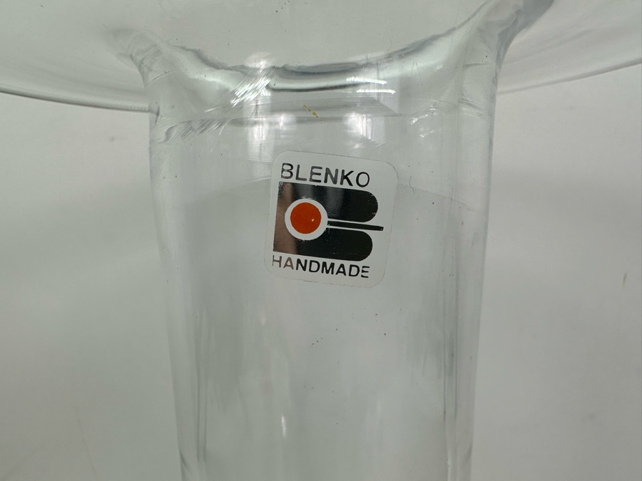 Vintage Blenko Glass Handmade Wide Collar Flat Top Cylinder Vase By Don Shepherd 13.5'H [Photo 4]