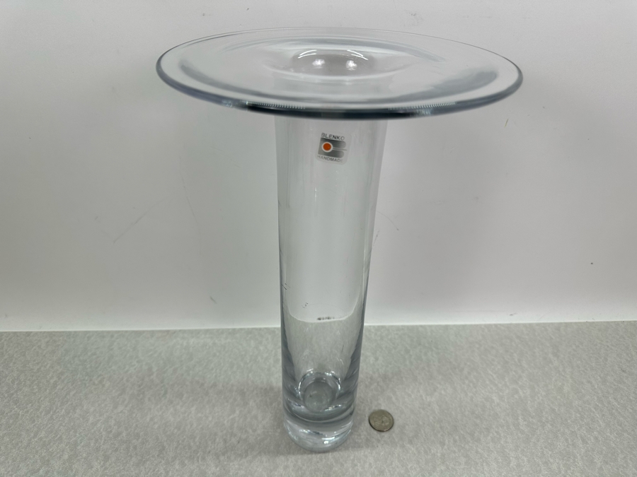 Vintage Blenko Glass Handmade Wide Collar Flat Top Cylinder Vase By Don Shepherd 13.5'H [Photo 3]