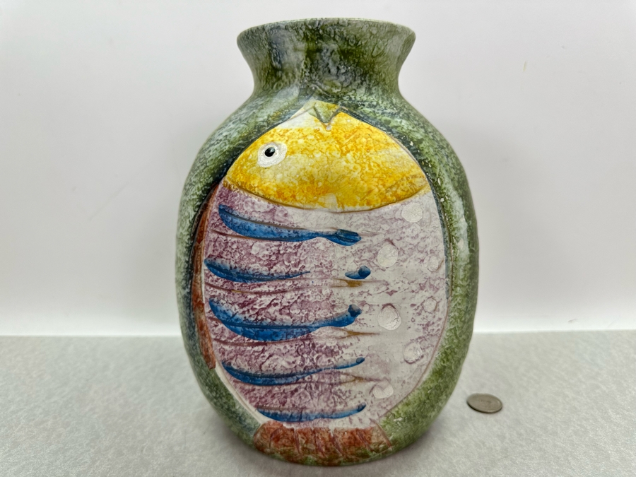 Just Added - Vintage Mid-Century Modern Italian Ceramic Three Sided Pinched Vase Raymor Fratelli Fanciullacci 7.5'W X 10'H [Photo 7]