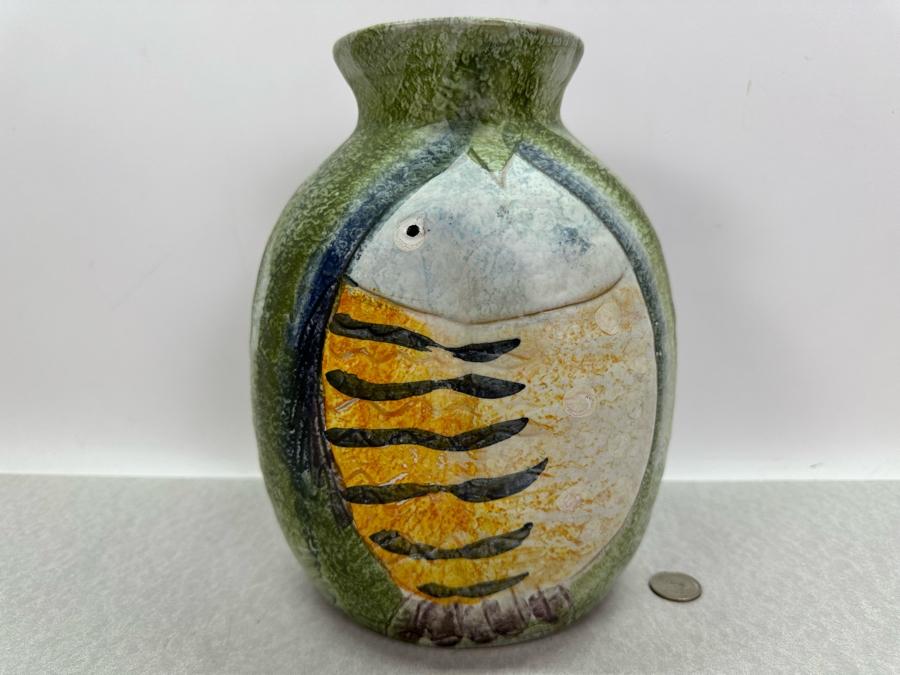 Just Added - Vintage Mid-Century Modern Italian Ceramic Three Sided Pinched Vase Raymor Fratelli Fanciullacci 7.5'W X 10'H [Photo 4]