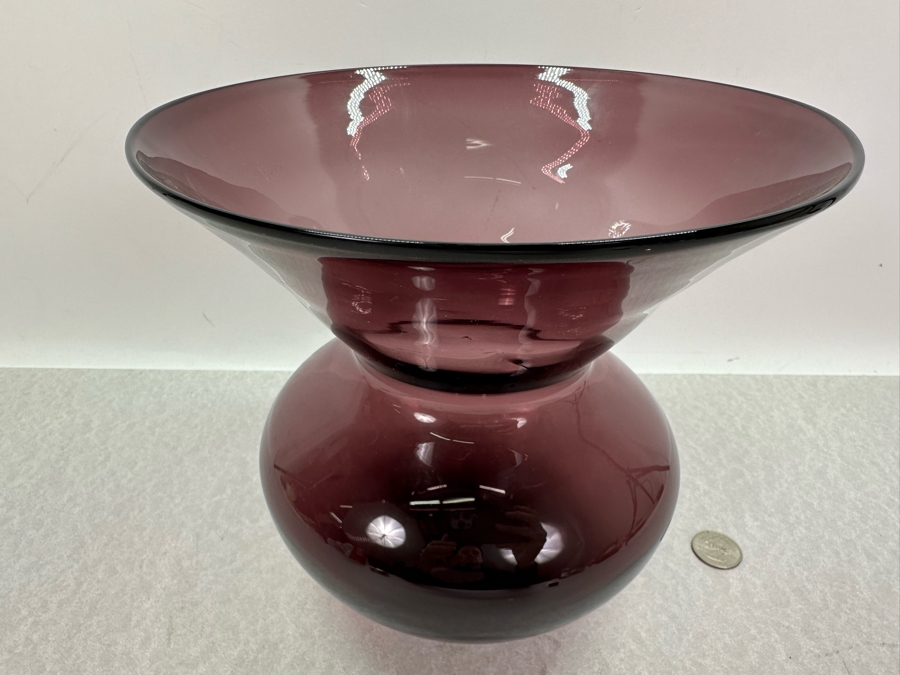 Vintage Purple Amethyst Flared Rim Hand Blown Glass Vase 8'W X 8'H [Photo 2]