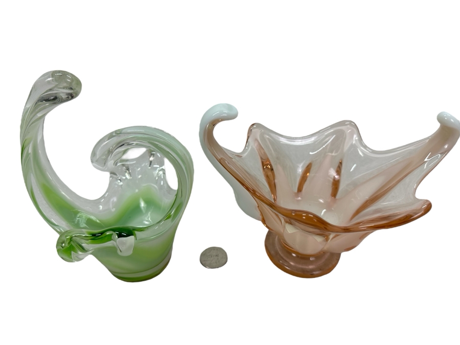 Vintage MCM Pair Of Art Glass Bowls 5.5'H [Photo 1]