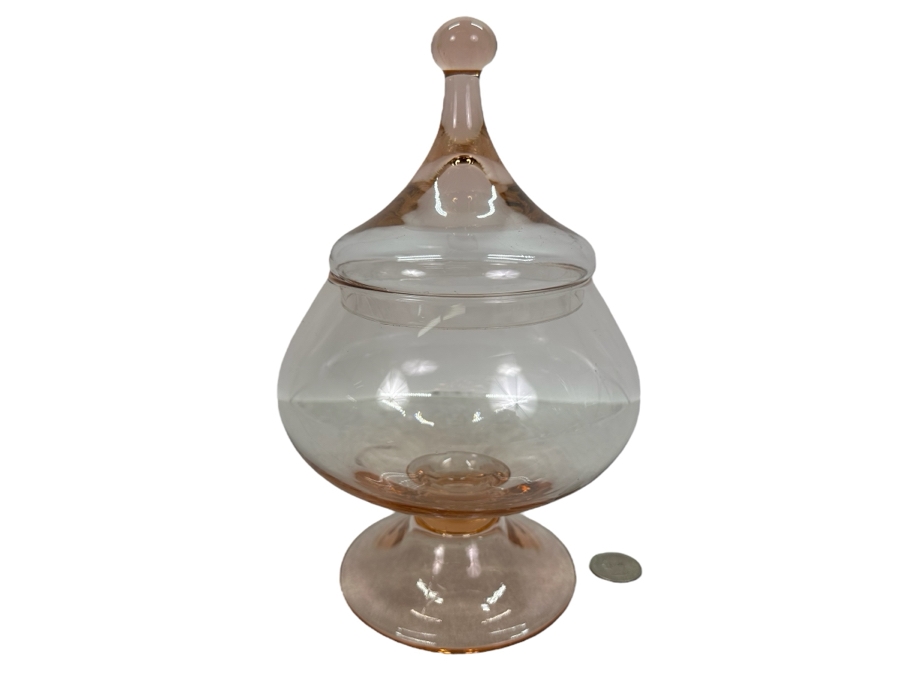Vintage MCM Italian Empoli Glass Apothecary Footed Jar With Lid 9'H [Photo 1]