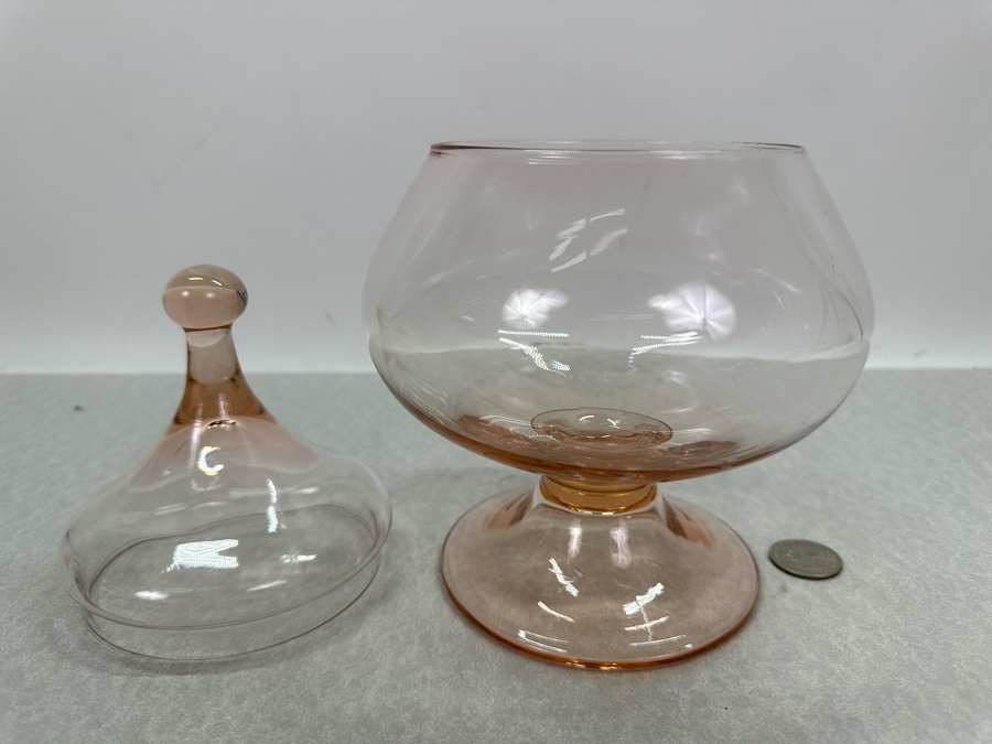 Vintage MCM Italian Empoli Glass Apothecary Footed Jar With Lid 9'H [Photo 3]