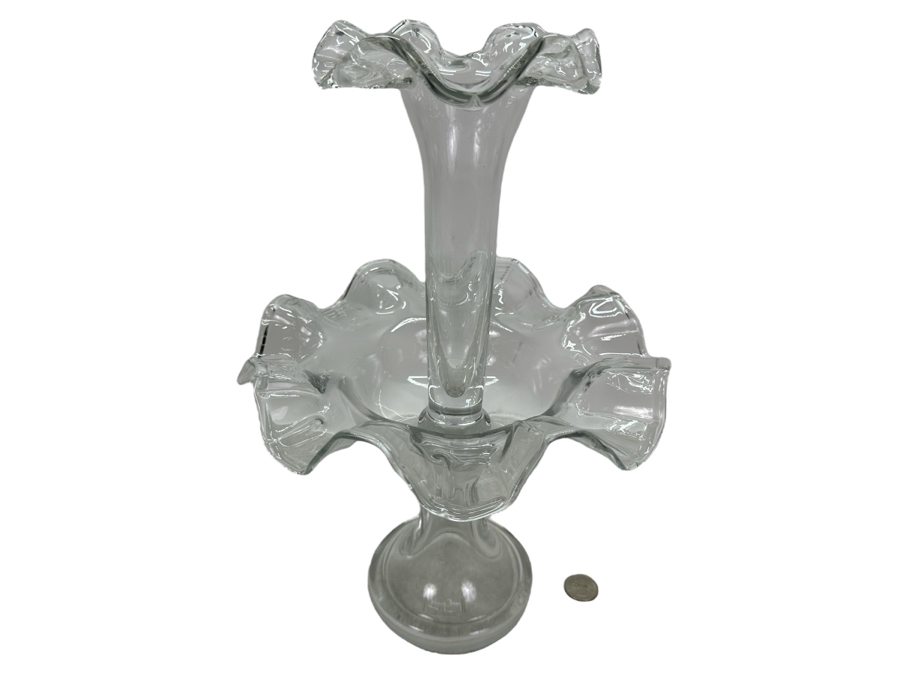 Impressive Henry Dean Handmade Art Glass Epergne Centerpiece 2-Piece Fountain Flower Vase 14'H [Photo 1]