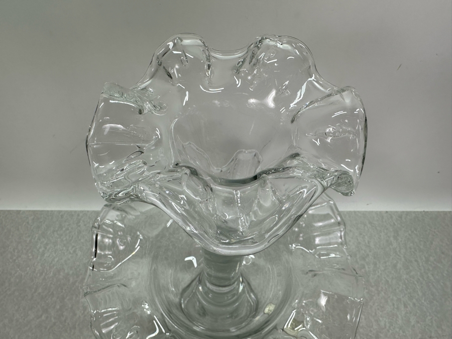 Impressive Henry Dean Handmade Art Glass Epergne Centerpiece 2-Piece Fountain Flower Vase 14'H [Photo 4]