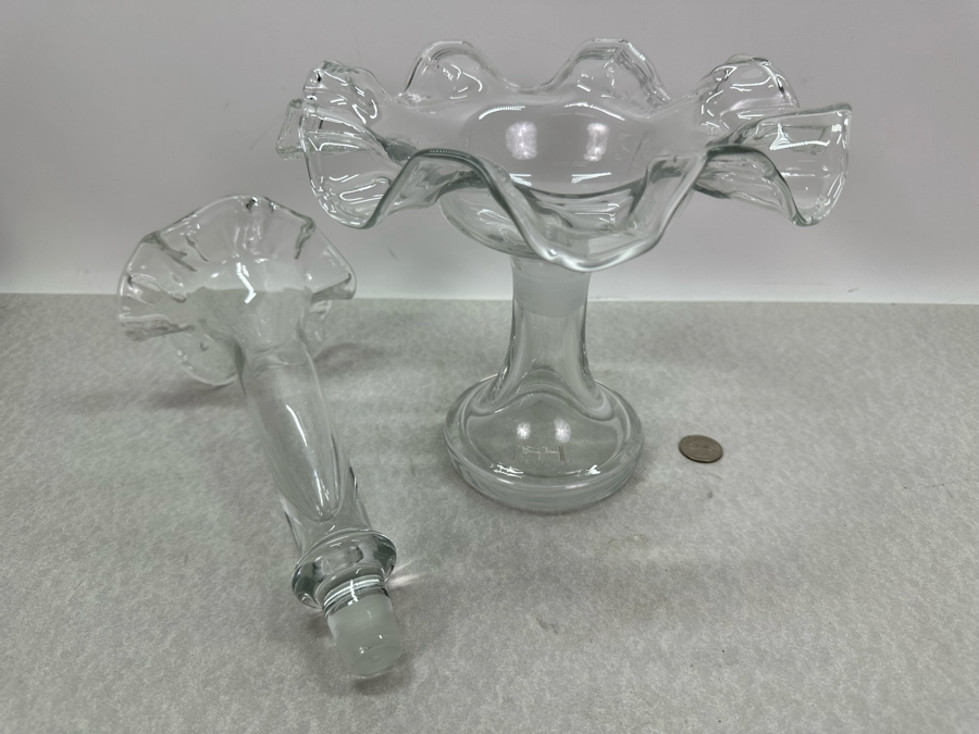 Impressive Henry Dean Handmade Art Glass Epergne Centerpiece 2-Piece Fountain Flower Vase 14'H [Photo 6]