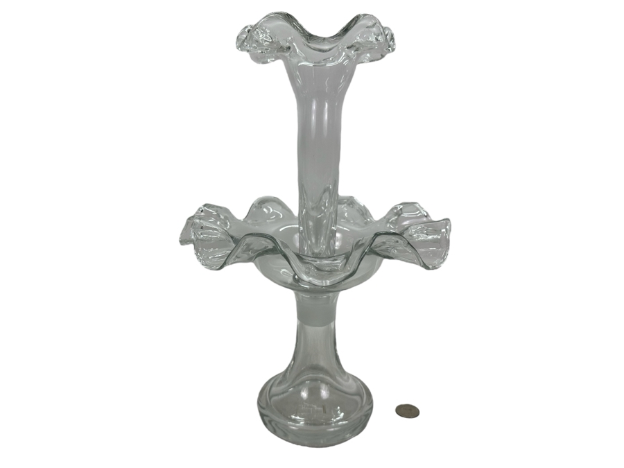 Impressive Henry Dean Handmade Art Glass Epergne Centerpiece 2-Piece Fountain Flower Vase 14'H [Photo 2]
