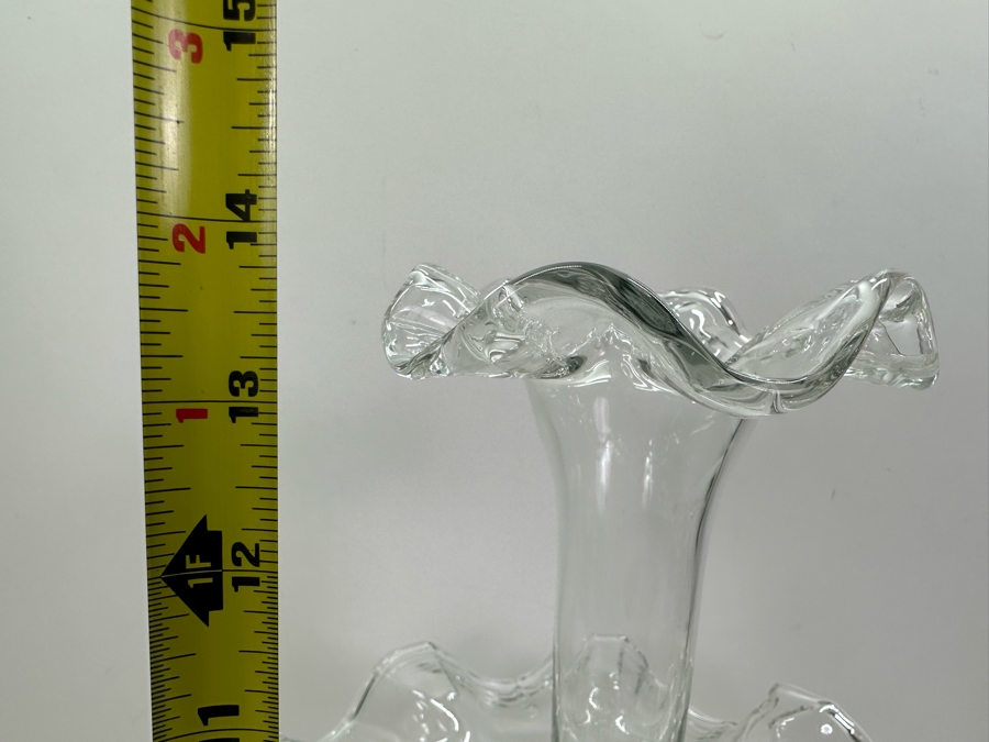 Impressive Henry Dean Handmade Art Glass Epergne Centerpiece 2-Piece Fountain Flower Vase 14'H [Photo 8]