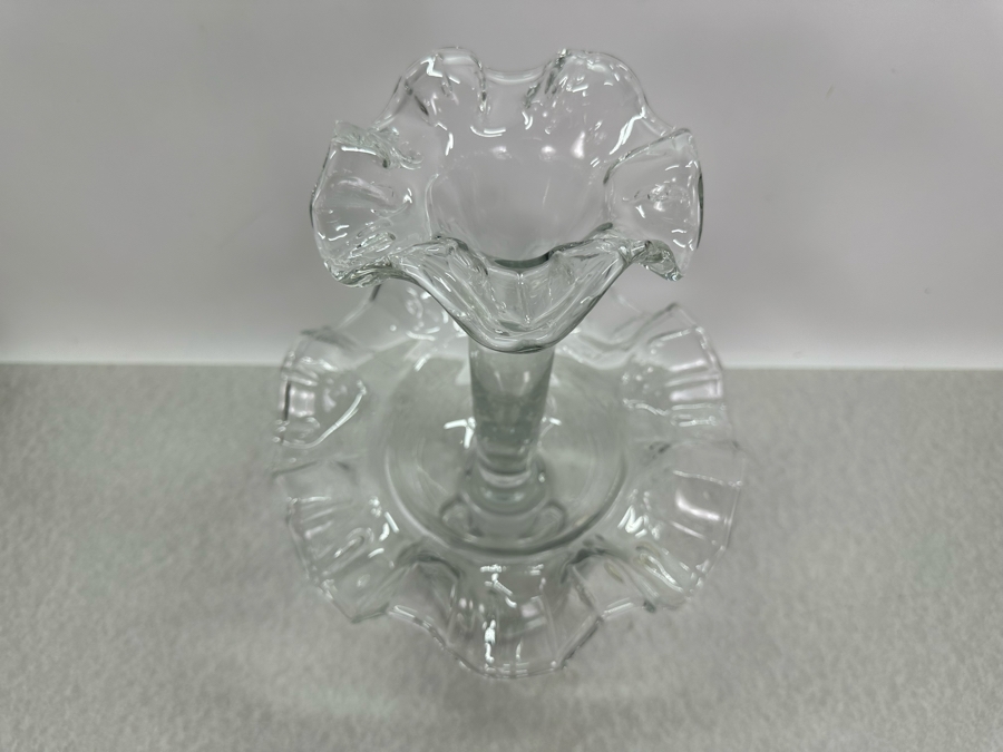 Impressive Henry Dean Handmade Art Glass Epergne Centerpiece 2-Piece Fountain Flower Vase 14'H [Photo 5]