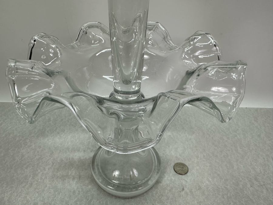 Impressive Henry Dean Handmade Art Glass Epergne Centerpiece 2-Piece Fountain Flower Vase 14'H [Photo 3]