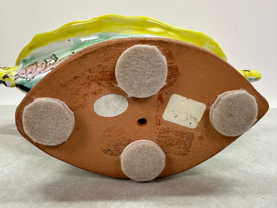 Richard and Carol Selfridge Hand Painted Ceramic Vase Planter With Fish And Cat 14'W X 8'H [Photo 6]