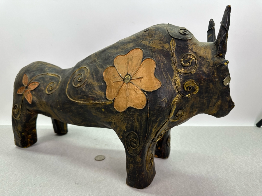 Vintage Paper Mache Bull Sculpture 21'W X 7'D X 11.5'H [Photo 7]