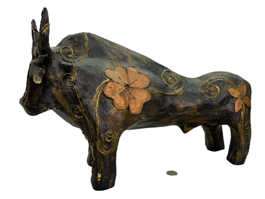 Vintage Paper Mache Bull Sculpture 21'W X 7'D X 11.5'H [Photo 1]