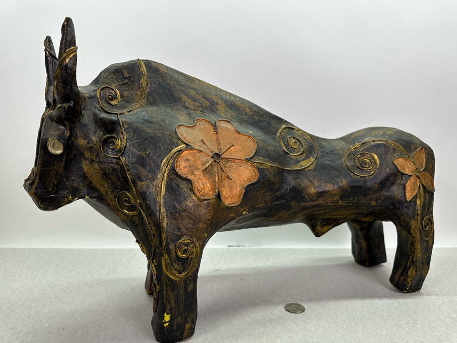 Vintage Paper Mache Bull Sculpture 21'W X 7'D X 11.5'H [Photo 3]