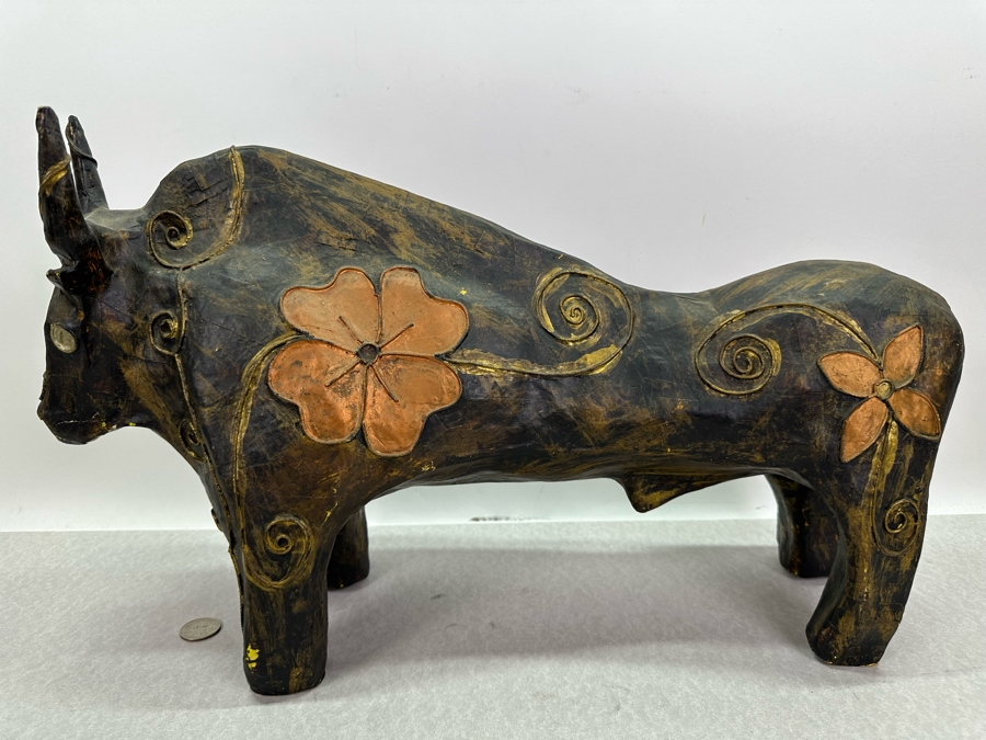 Vintage Paper Mache Bull Sculpture 21'W X 7'D X 11.5'H [Photo 5]