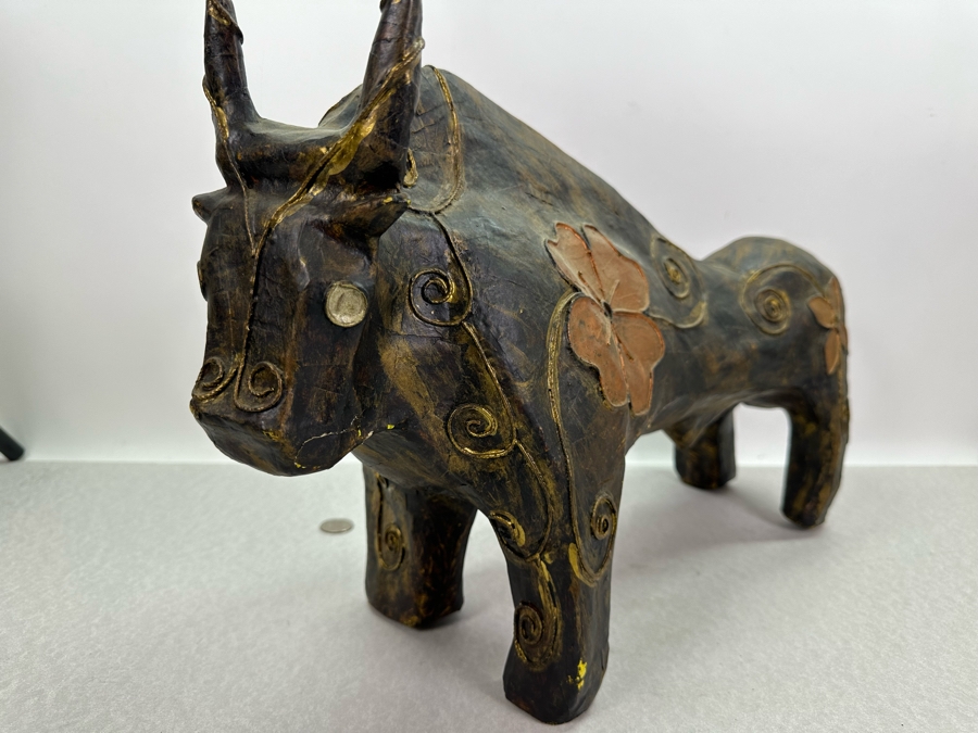 Vintage Paper Mache Bull Sculpture 21'W X 7'D X 11.5'H [Photo 6]