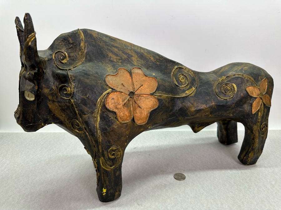 Vintage Paper Mache Bull Sculpture 21'W X 7'D X 11.5'H [Photo 4]