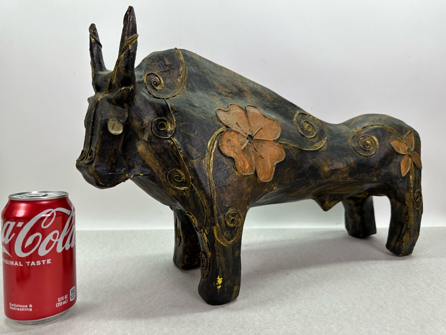 Vintage Paper Mache Bull Sculpture 21'W X 7'D X 11.5'H [Photo 2]