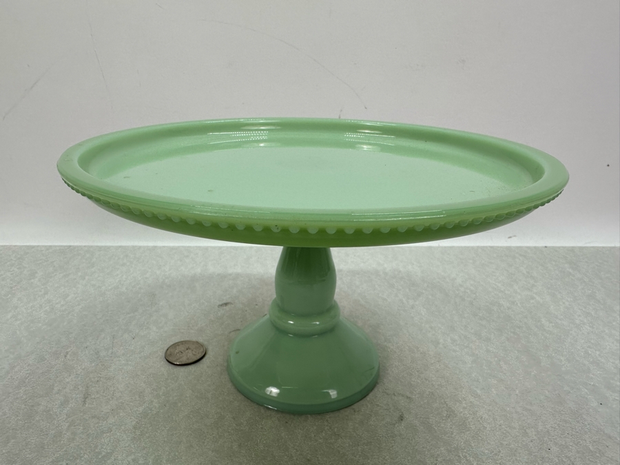 Small Footed Jadeite Glass Cake Stand 8.5'W X 5'H [Photo 2]