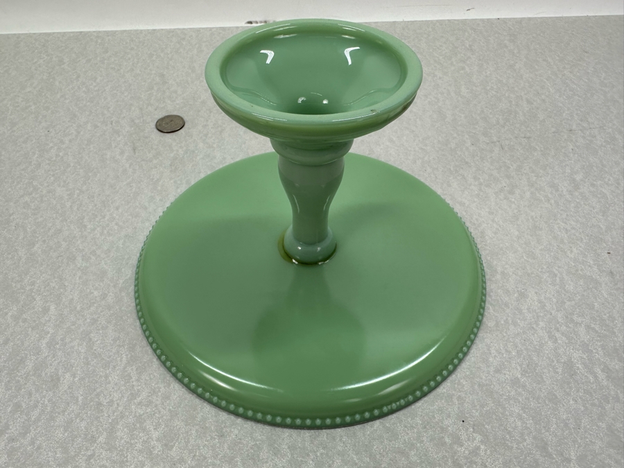 Small Footed Jadeite Glass Cake Stand 8.5'W X 5'H [Photo 6]