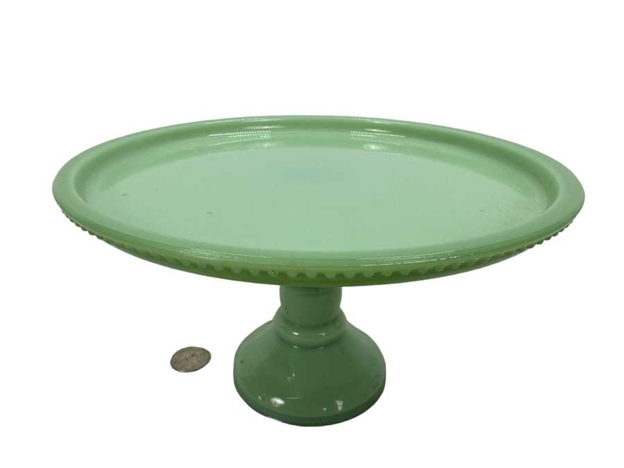 Small Footed Jadeite Glass Cake Stand 8.5'W X 5'H